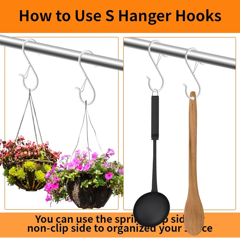iCafePub 36 PCS S Hooks for Hanging with Safety Buckle, 3.5 inch Heavy Duty Metal S Shaped Hook for Kitchen Utensil, Cups, Pots, Plants, Bags, Hats (White) - Image 5